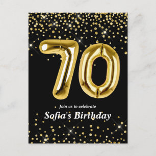 70歳の誕生日パーティー用のグリッターゴールド風船 ポストカード