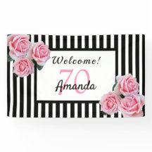 70歳の誕生日パーティー白黒ストライプ花模様