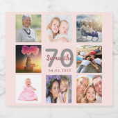 70歳の誕生日パーティー赤面写真コラージュ名 スパークリングワインラベル (シングルラベル)