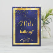 70歳の誕生日パーティー金ゴールド枠ブルー 招待状 (スタンド正面)
