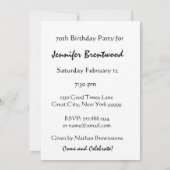 70歳の誕生日パーティー黄ひまわり 招待状 (裏面)