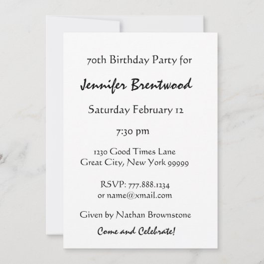 70歳の誕生日パーティー黄ひまわり 招待状 (裏面)