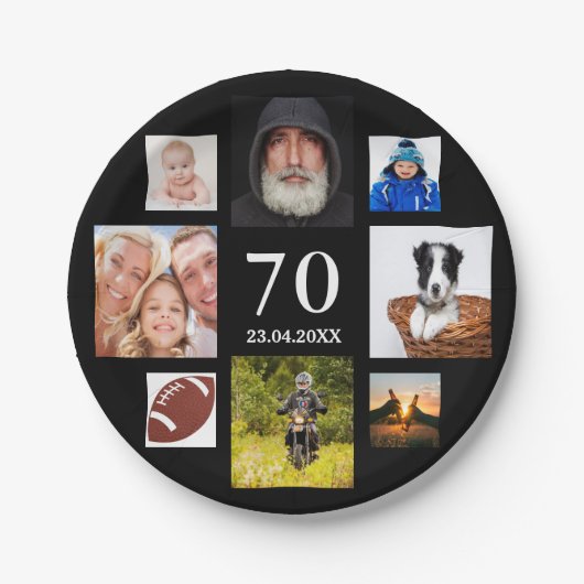 70歳の誕生日パーティー黒人写真集の男 ペーパープレート (正面)