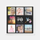70歳の誕生日パーティー黒写真コラージュ名 スタンダードカクテルナプキン (正面)