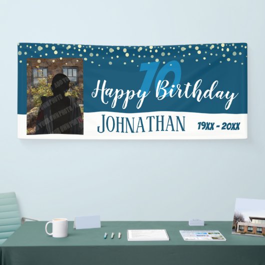 70歳の誕生日パーティー1枚の写真と紙吹雪ブルー 横断幕 (トレードショー)