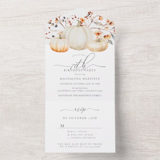 70歳の誕生日パーティー　オータムリーフ オールインワン招待状 (内側)