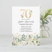 70歳の誕生日パーティー グリーン&ホワイト フラワー 招待状 (スタンド正面)