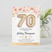 70歳の誕生日パーティー - ゴールドの風船 招待状 (スタンド正面)