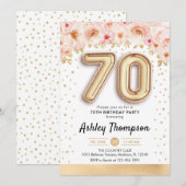 70歳の誕生日パーティー - ゴールドの風船 招待状 (正面/裏面)