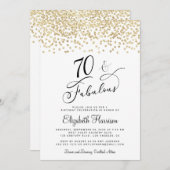 70歳の誕生日パーティー ゴールドグリッター 招待状 (正面/裏面)