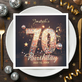 70歳の誕生日パーティー ゴールドディスコ ミュージックノーツ ブラック スタンダードカクテルナプキン