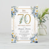 70歳の誕生日パーティー ゴールド エレガント デイジー フローラル 招待状 (スタンド正面)