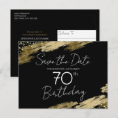 70歳の誕生日パーティー ゴールド ブラック Save the Date ポストカード (正面/裏面)