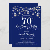 70歳の誕生日パーティー - ネイビーブルー 招待状 (正面/裏面)