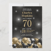70歳の誕生日パーティー ブラックゴールドバルーン 招待状 (正面)