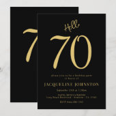 70歳の誕生日パーティー ブラック＆ゴールド 招待状 (正面/裏面)