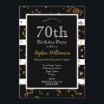 70歳の誕生日パーティー ブラック＆ホワイト | ゴールドグリッター 招待状<br><div class="desc">70歳の誕生日パーティー | ブラック＆ホワイト ゴールドグリッター デザイン。パーティーの詳細を追加する準備ができています。</div>