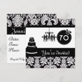 70歳の誕生日パーティー ブラック＆ホワイト ダマスク インビテーション (正面/裏面)