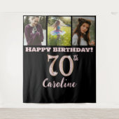 70歳の誕生日パーティー、ローズゴールドのグリッター & 3枚の写真 タペストリー (正面)
