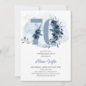 70歳の誕生日パーティー 海岸の青い花の数字70 招待状 (正面)