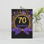70歳の誕生日パーティー 紫とゴールド 招待状 (スタンド正面)