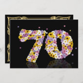 70歳の誕生日パーティー、花が咲く文字 招待状 (正面/裏面)