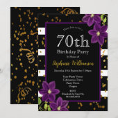 70歳の誕生日パーティー| 黒と金のラメ 招待状 (正面/裏面)