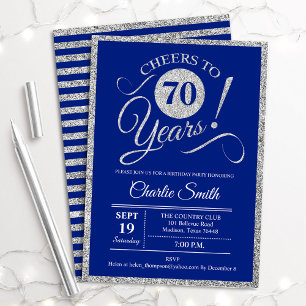 70歳の誕生日パーティー – ANY AGE 王室の Silver Blue 招待状