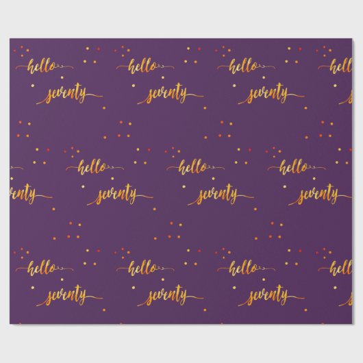 70歳の誕生日パープル金ゴールドこんにちは70タイポグラフィ ラッピングペーパー (フラット)
