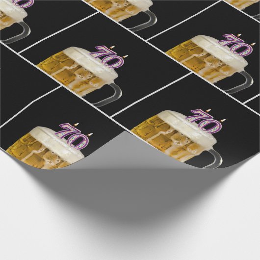 70歳の誕生日ビールマグカップろうそく付き ラッピングペーパー (角)