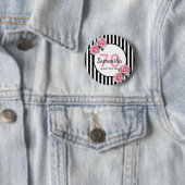 70歳の誕生日ピンクのバラ白黒ストライプ 缶バッジ (インサイチュ)