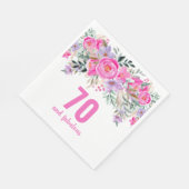 70歳の誕生日ピンクのフローラパーティー スタンダードランチョンナプキン (角)