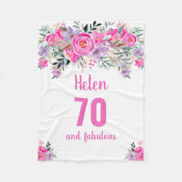 70歳の誕生日ピンクのフローラフリースブランケット フリースブランケット