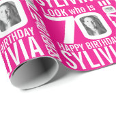 70歳の誕生日ピンクのルックス70歳の写真カスタムである ラッピングペーパー (ロールコーナー)