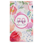 70歳の誕生日ピンクの花パステルボヘミアン スモールペーパーバッグ (裏面)