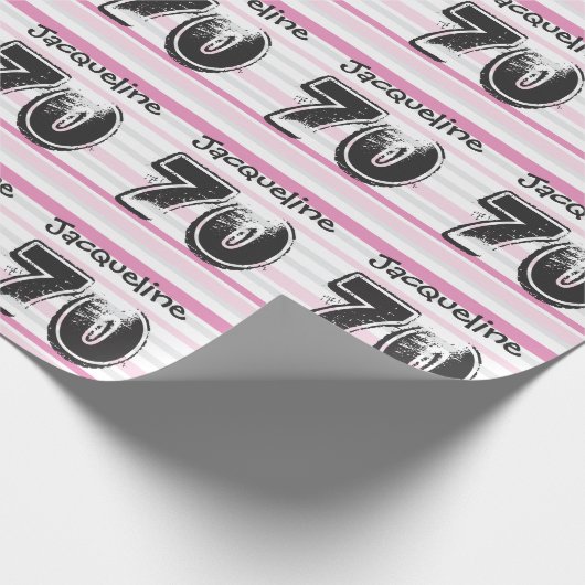 70歳の誕生日ピンクカスタマイズク名包み紙 ラッピングペーパー (角)