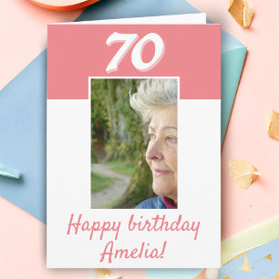 70歳の誕生日ピンク写真ハッピーバースデー カード