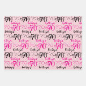 70歳の誕生日ピンク白黒セットパーソナライズされた ラッピングペーパーシート (正面)