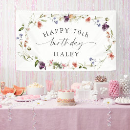 70歳の誕生日フェミニンなワイルドフラワーの花 横断幕