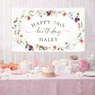 70歳の誕生日フェミニンなワイルドフラワーの花 横断幕