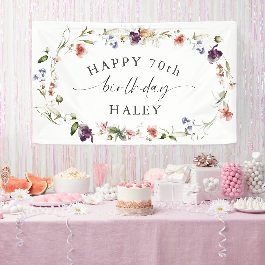 70歳の誕生日フェミニンなワイルドフラワーの花 横断幕