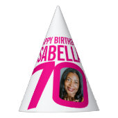 70歳の誕生日フォトカスタムフォトピンク白 パーティーハット (正面)