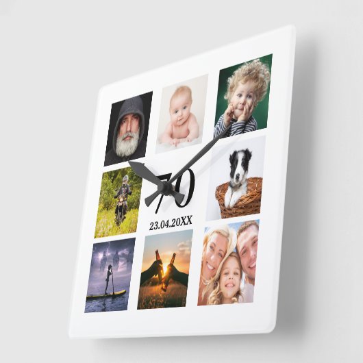 70歳の誕生日フォトコラージュの男 スクエア壁時計 (傾斜)