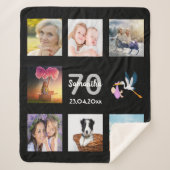 70歳の誕生日フォトコラージュ黒 シェルパブランケット (正面)