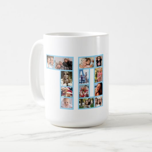 70歳の誕生日フォトコラージュ ブルー コーヒーマグカップ (正面左)