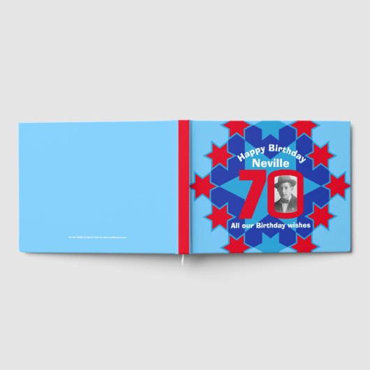 70歳の誕生日フォトスター赤い青のゲストブック ゲストブック (全面)