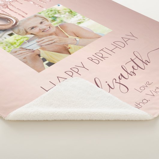 70歳の誕生日フォトバラ金ゴールドグリッターピンクの友達 シェルパブランケット (3/4)