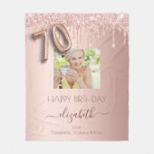 70歳の誕生日フォトバラ金ゴールドグリッターピンクの友達 フリースブランケット (正面)