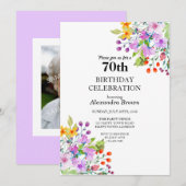 70歳の誕生日フォトパーティー フラワーフレーム 招待状 (正面/裏面)
