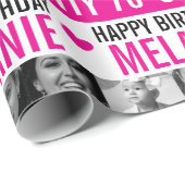 70歳の誕生日フォトピンク白黒ストライプ ラッピングペーパー (ロールコーナー)